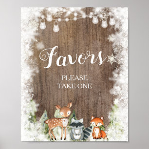 Rustic Winter Animals Woodland Baby Shower Favours Poster