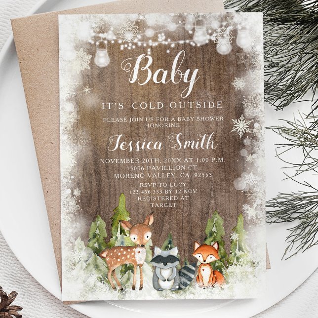 Rustic Winter Animals Woodland Boy Baby Shower Invitation (Creator Uploaded)