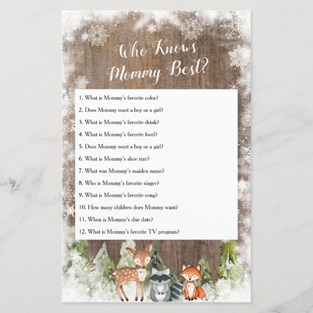 Rustic Winter Animals Woodland Who Know Mummy Best (Front)