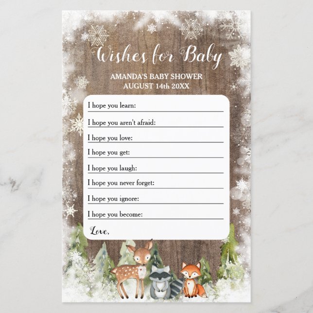 Rustic Winter Animals Woodland Wishes for Baby (Front)