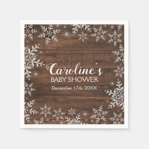 Rustic Winter Baby Shower Glitter Snowflakes Napkin