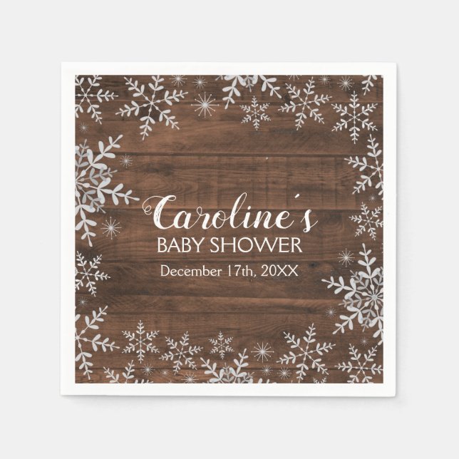 Rustic Winter Baby Shower Glitter Snowflakes Napkin (Front)
