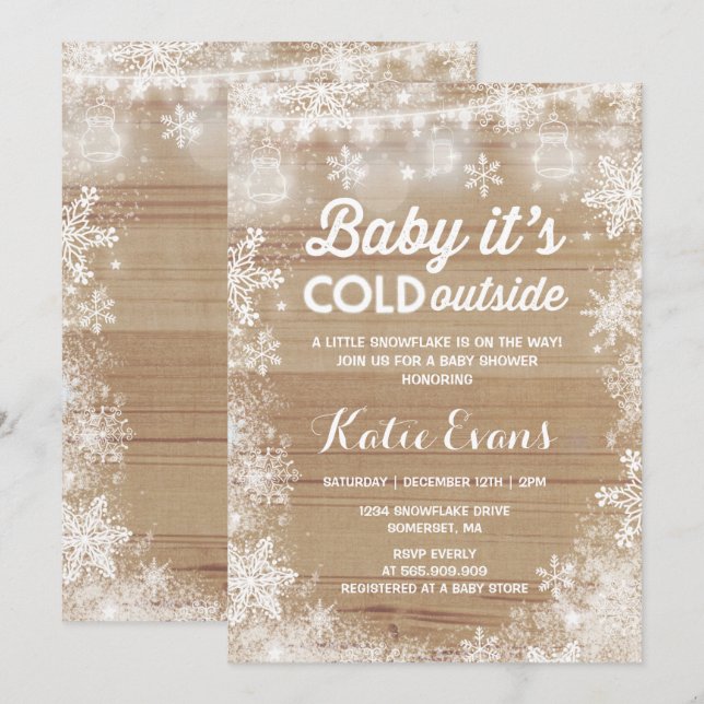 Rustic Winter Baby Shower Invite Gender Neutral (Front/Back)
