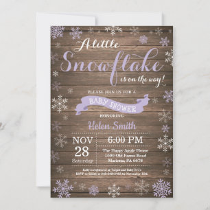 Rustic Winter Baby Shower Purple White Snowflake Invitation