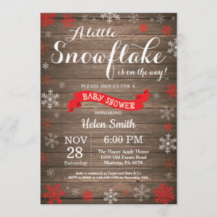 Rustic Winter Baby Shower Red White Snowflake Invitation