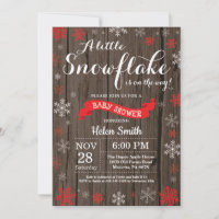 Rustic Winter Baby Shower Red White Snowflake