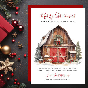 Rustic Winter Barn Christmas Holiday Card