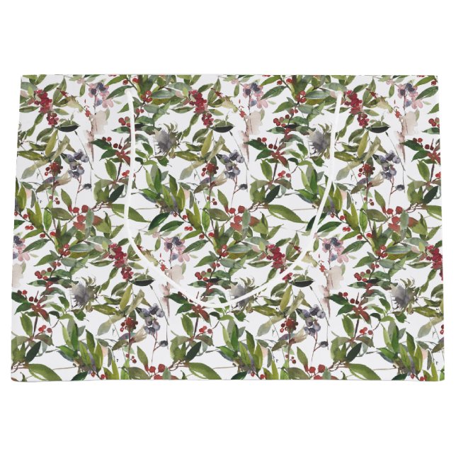 Rustic Winter Berries Holiday Large Gift Bag (Front)