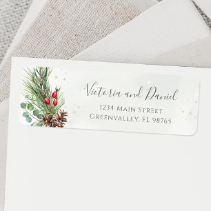 Rustic Winter Berries Pine Cone Botanical Greenery Return Address Label