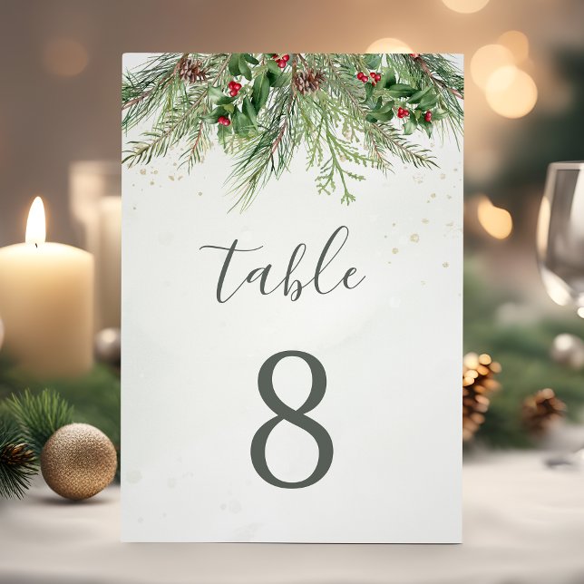 Rustic Winter Berries Pine Cone Greenery Wedding Table Number (Creator Uploaded)