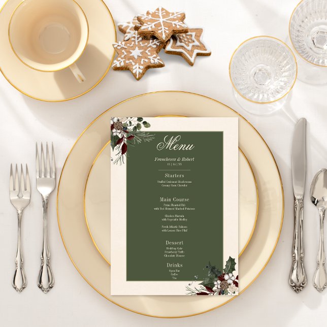 Rustic Winter Berries & Pine Cream Wedding Menu (Rustic Winter Berries & Pine Cream Wedding Menu)