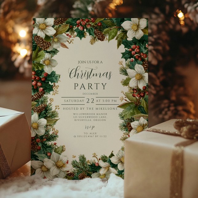 Rustic Winter Berry Christmas Party Invitation (Creator Uploaded)