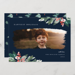 Rustic Winter Berry Greenery Photo Holiday Card