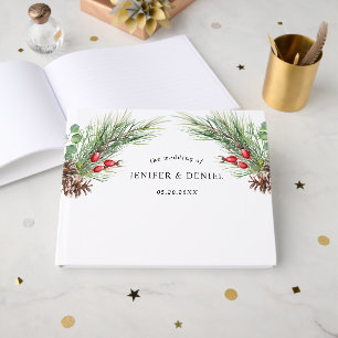 Rustic Winter Berry Pine Greenery Wedding Guest Book