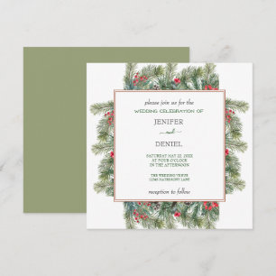 Rustic Winter Berry Pine Greenery Wedding Invitation