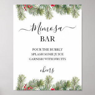 Rustic Winter Berry Pine Greenery Wedding Poster