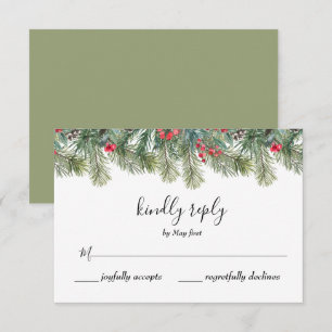 Rustic Winter Berry Pine Greenery Wedding RSVP Card