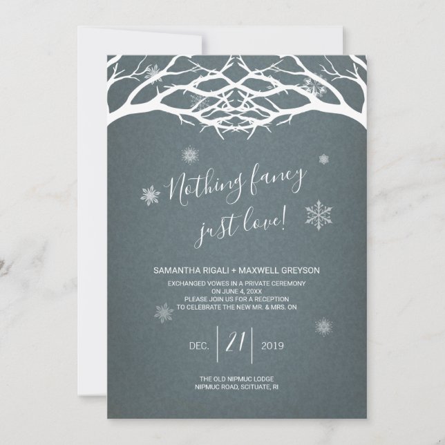 Rustic Winter Birch Elopement Invite (Front)