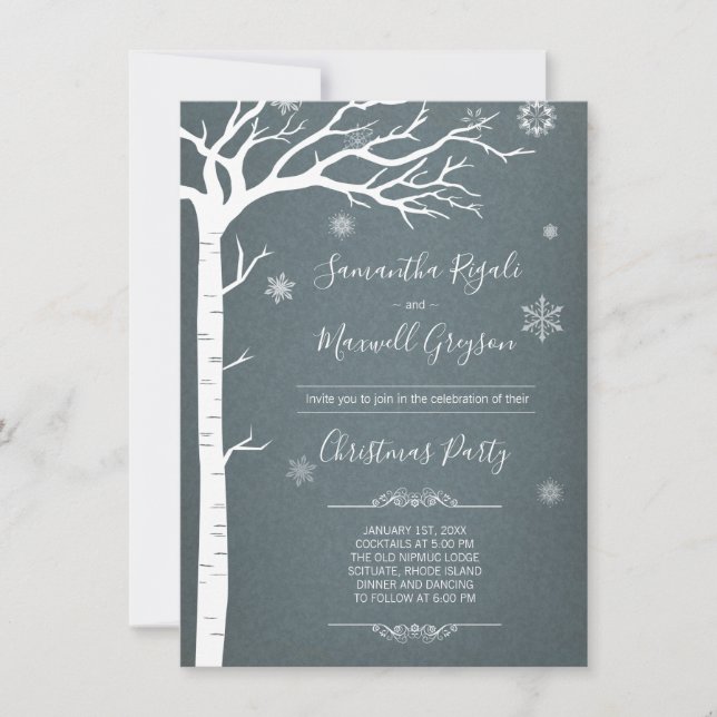 Rustic Winter Birch Tree Christmas Invitation (Front)