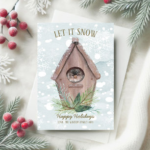 Rustic Winter Bird Let It Snow Holiday Card
