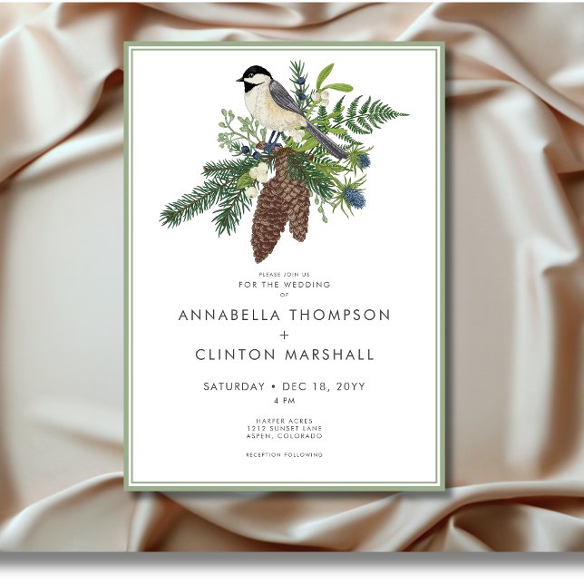 Rustic Winter Bird & Pine Frame Wedding Invitation (Rustic Winter Bird & Pine Frame Wedding Invitation)