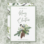 Rustic Winter Bird & Pine Spray Christmas Holiday Card<br><div class="desc">Celebrate the season with the serene beauty of winter. Our nature-inspired Christmas card features a delicate watercolor image of rustic pine, pinecones, mistletoe with white berries, and a beautiful winter bird—capturing the quiet magic of the season. Finished with a clean, modern font and soft sage green double frame, this design...</div>