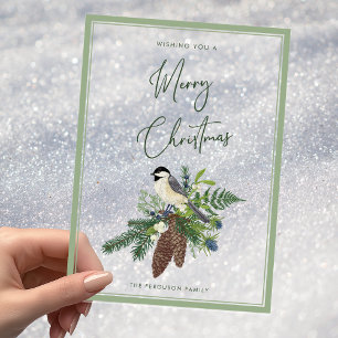 Rustic Winter Bird & Pine Spray Photo Christmas Acrylic Invitations