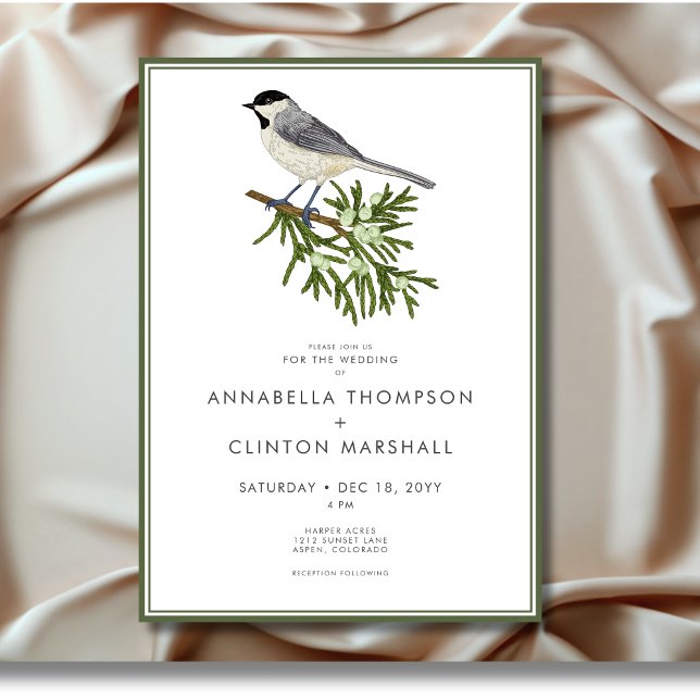 Rustic Winter Bird & Pine Spray Wedding Invitation (Rustic Winter Bird & Pine Spray Wedding Invitation)