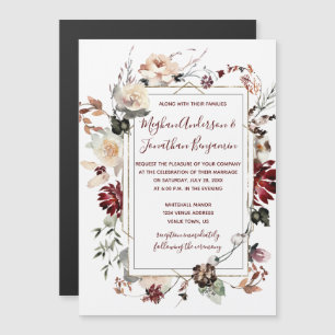 Rustic Winter Bloom Floral Burgundy Wedding   Magnetic Invitation