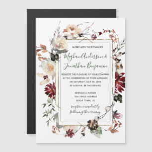 Rustic Winter Bloom Floral Forest Green Wedding Magnetic Invitation