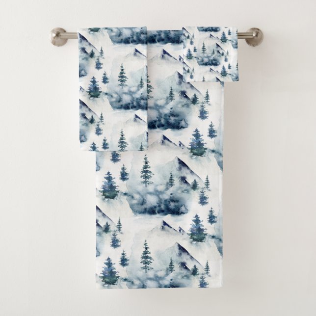 Rustic Winter Blue Mountain Pattern Bath Towel Set (Insitu)