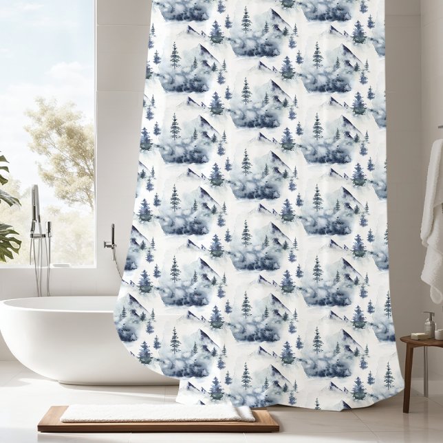 Rustic Winter Blue Mountain Pattern Shower Curtain (Creator Uploaded)