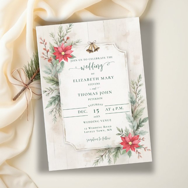 Rustic Winter Botanical Floral Wood Modern Wedding Invitation ( rustic winter botanical floral wood modern wedding invitation)