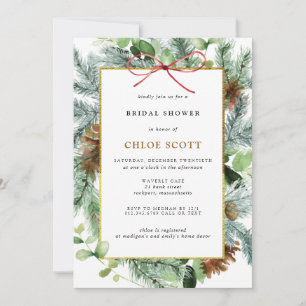 Rustic Winter Botanical Pine Bridal Shower Invitation