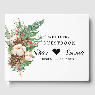 Rustic Winter Botanical White Floral Wedding Guest Book