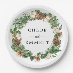 Rustic Winter Botanical Wreath Custom Wedding  Paper Plate