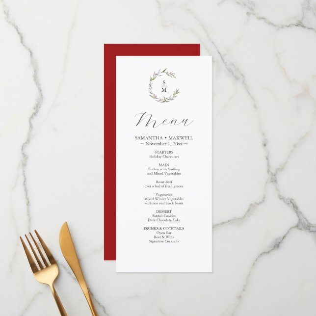 Rustic Winter Botanicals Wedding Decor Menus (Front/Back In Situ)