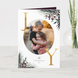 Rustic Winter Boughs Golden Joy 5 Photo Holiday Card