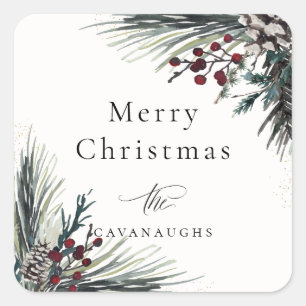 Rustic Winter Boughs Holiday Square Sticker