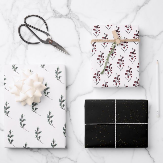 Rustic Winter Boughs Holiday Wrapping Paper Sheet (Front)