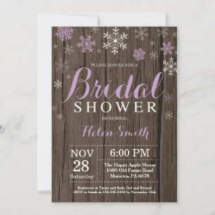 Rustic Winter Bridal Shower Purple Snowflake Invitation