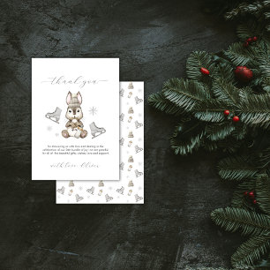 Rustic Winter Bunny Ice Skate Baby Shower Thank You Card