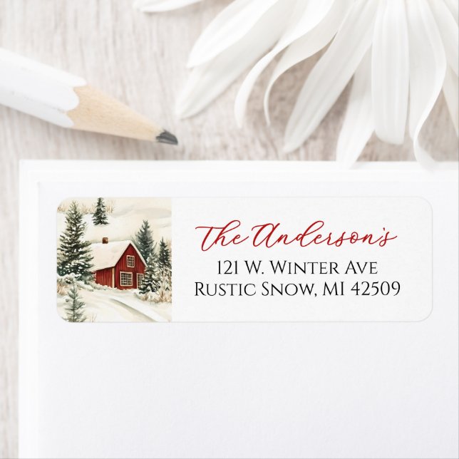 Rustic Winter Cabin Christmas Return Address Return Address Label (Insitu)