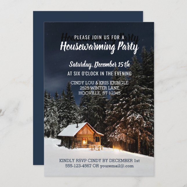 Rustic Winter Cabin Country Housewarming Party Invitation (Front/Back)
