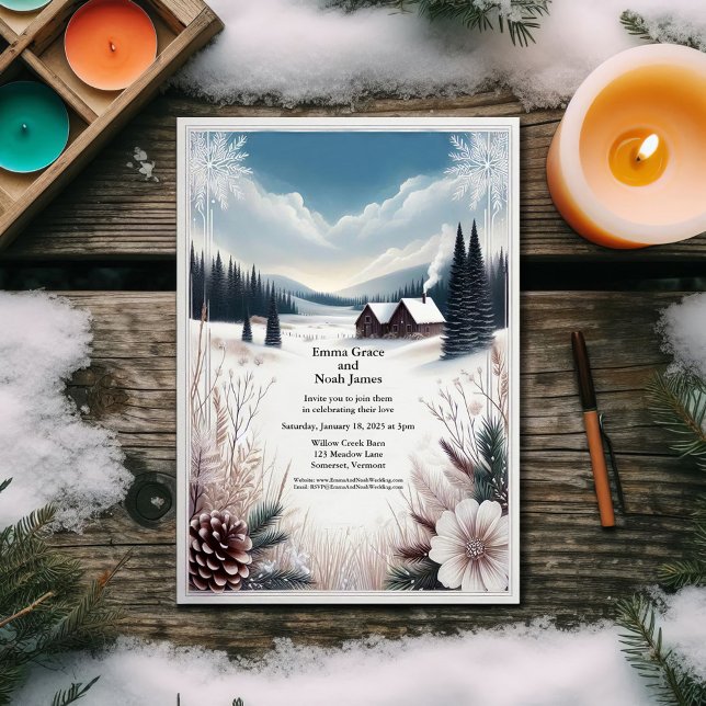 Rustic Winter Cabin Wedding Invitation (Creator Uploaded)