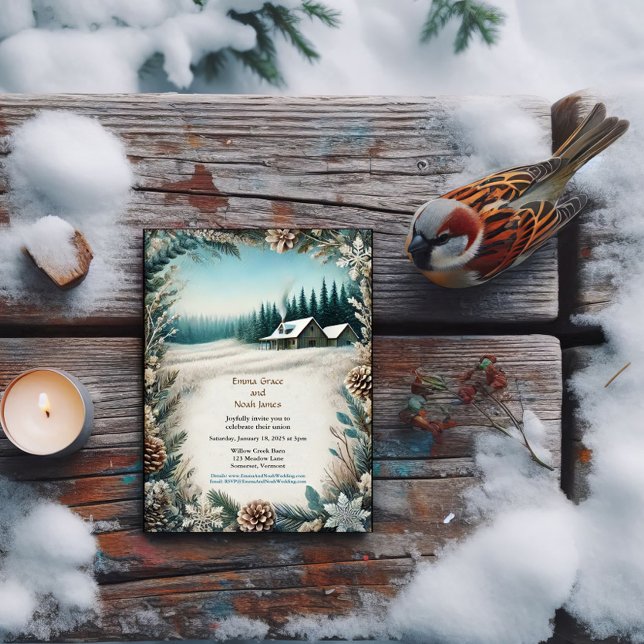 Rustic Winter Cabin Wedding Invitation (Creator Uploaded)