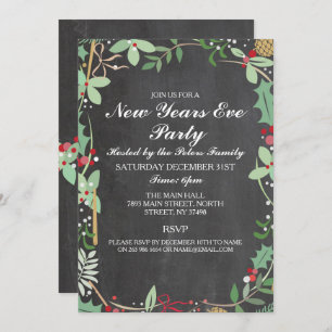 Rustic Winter Chalk Berry New Years Day Eve Invite