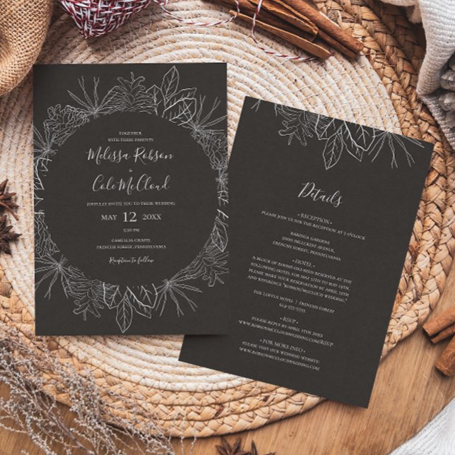 Rustic Winter | Charcoal All In One Wedding Invitation (Creator Uploaded)