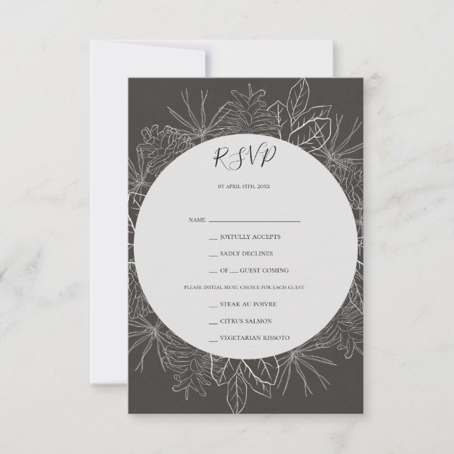 Rustic Winter | Charcoal Menu Choice RSVP Card (Front)
