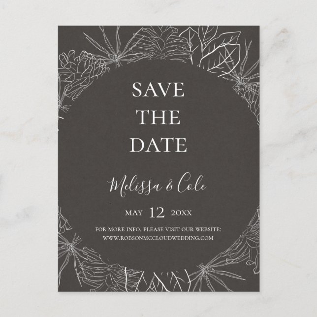 Rustic Winter | Charcoal Save The Date Postcard (Front)